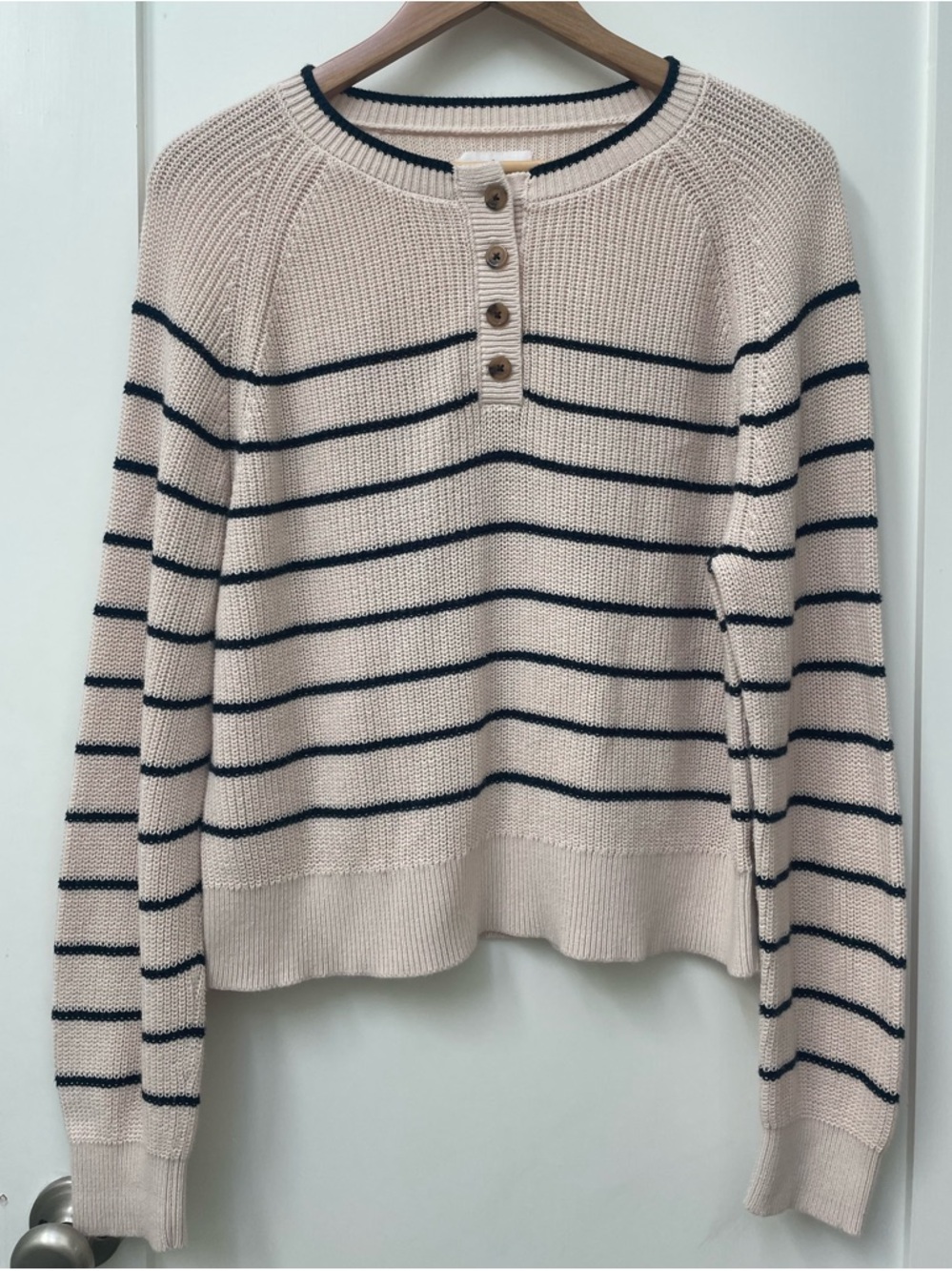 VELVET By GRAHAM & SPENCER Size Medium Women's Beige Black Striped Knit Sweater